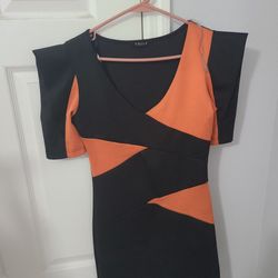 Orange And Black Bodycon Dress