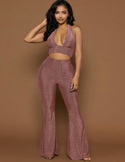 Glitter halter top & flare pant set 