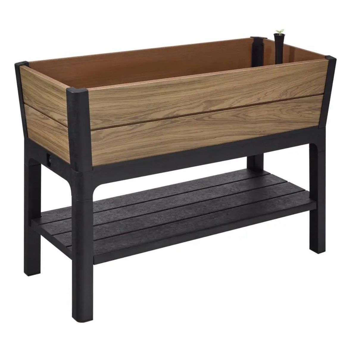 Vigoro Oak Vinyl Resin Garden Bed Planter with Storage Shelf (44 in. L x 18 in. W x 31 in. H)