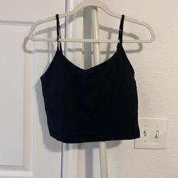 Victoria’s Secret PINK Black Cropped Cami Tank Top Women’s Large Adjustable Straps