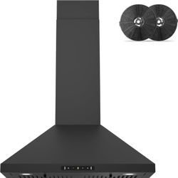 FIREGAS Island Mount Range Hood 30 Inch, 700 CFM Ducted/Ductless Convertiable Kitchen Hood, Pyramid Style Ceiling Mount Range Hood with Gesture Sensin