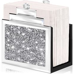 Wocred Mirror Napkin Holder,Crystal Crushed Diamond Vertical Holder,Cute Tissue Holder Holds Napkins Upright For Bathroom?Dining Table?Kitchen Table.(