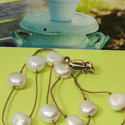 #2156, COIN CULTURED PEARLS NECKLACE SIGNED (14K GF) 16"IN
