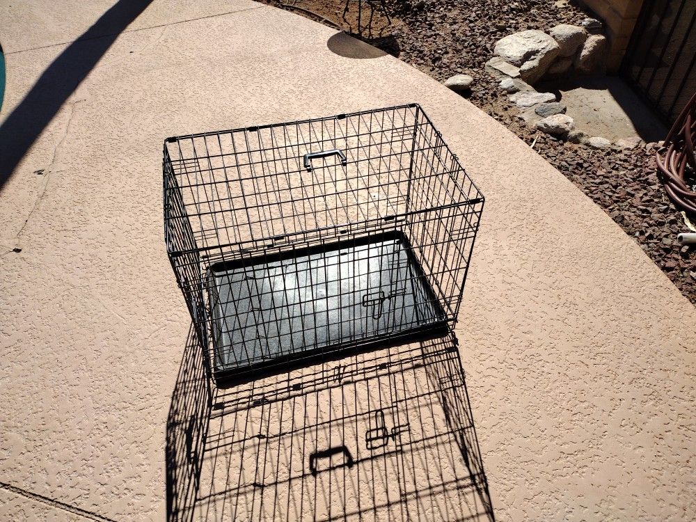 Metal Dog Cage w/ Dual Door and Tray