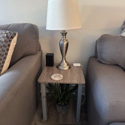 Set of 2 End Tables with Matching Lamps – Modern Neutral Style