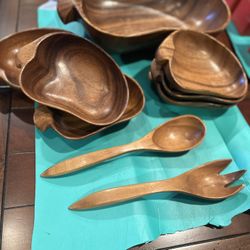 9-piece Wooden Salad Bowl Set