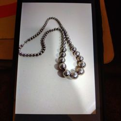 Vtg Sterling Silver Ball Bead Necklace