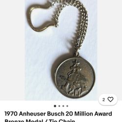 1970 Anheuser Busch  20 Million Award Bronze Medal Tie/chain