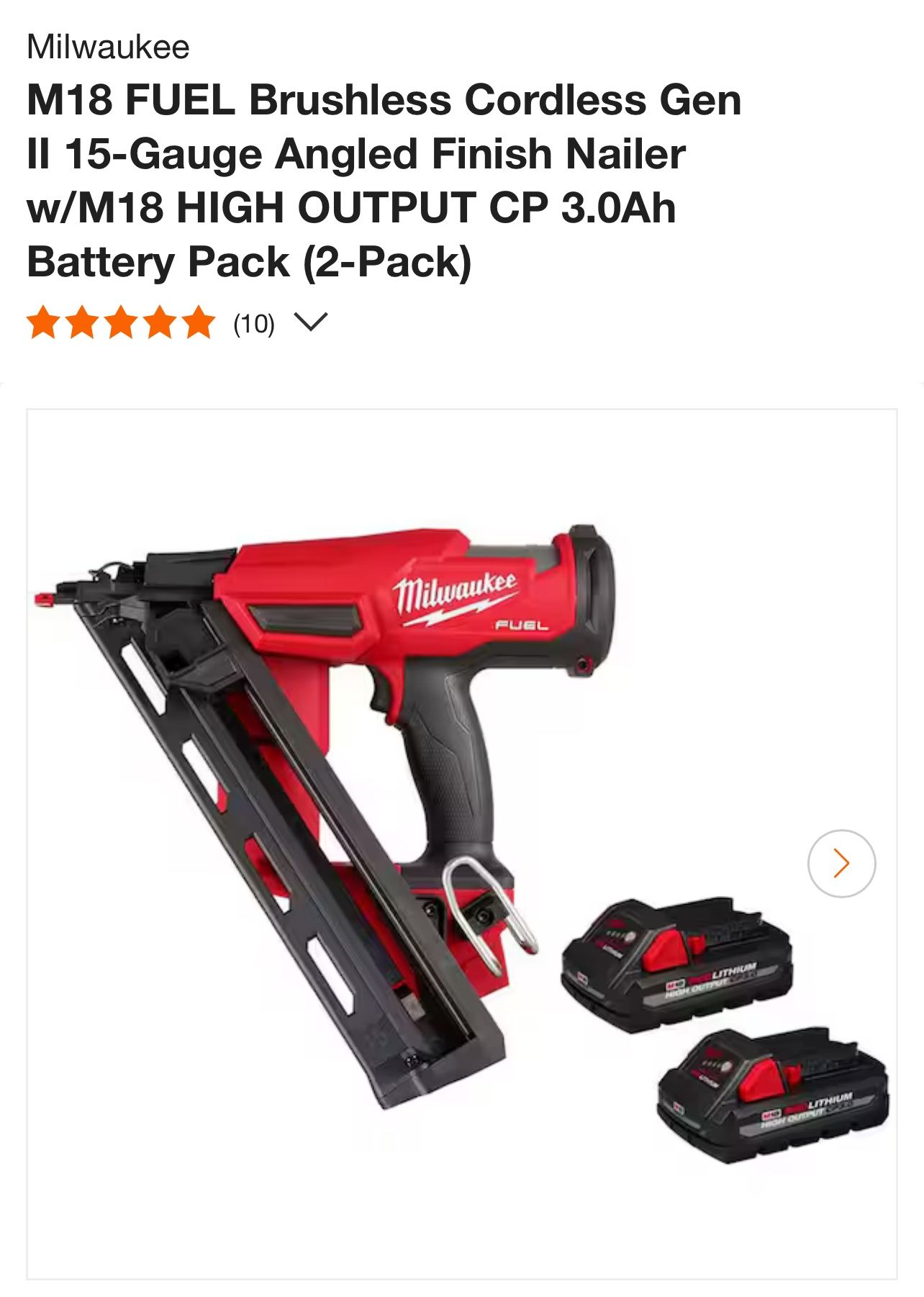 15 gauge Milwaukee angled Finisher Nailer