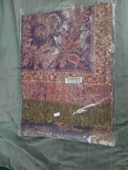 Embroidered Paisley Pashmina in Purple and Olive Green