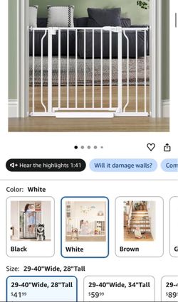 White Baby Gate 29-40" Wide 28" Tall