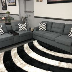 2PC Gray Sofa & Love Seat 