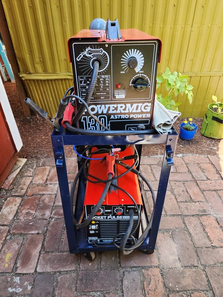 Mig Welder, Tig Welder, Cart, 2 Full Argon Bottles and Gear