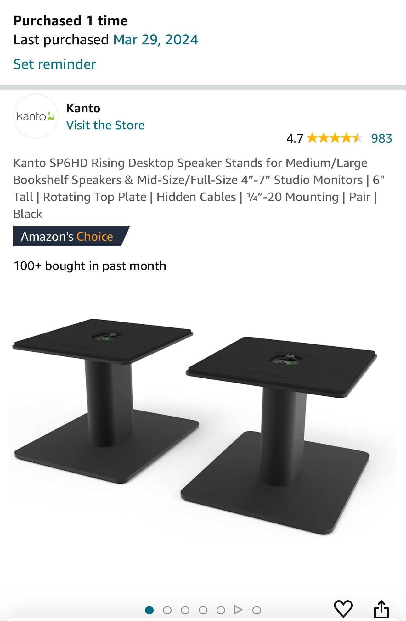 Kanto SE6W Supporti Altoparlanti Da Scrivania - Per Monitor Da Studio 5&rdquo;-7&rdquo;, Bianco, Coppia