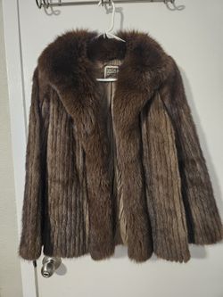 SAGA Chestnut Mink Jacket with Fox Fur Collar & Facing Size S