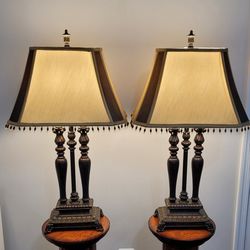 Pair Pillar Table Lamp wih Spindled Base