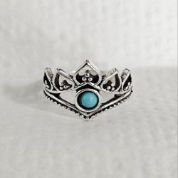 Boho Turquoise Crown Ring – Size 9
