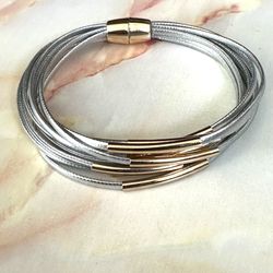 Silver And Gold Tone Multi Strand Tube Bracelet 