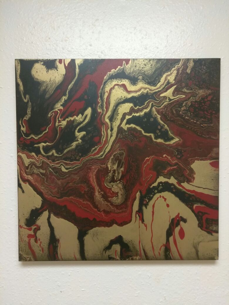 Deep red, black, gold