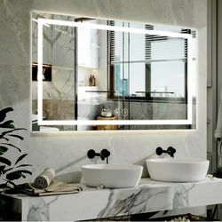 60x40 LED Bathroom Mirror with Anti-Fog and Dimmable Light