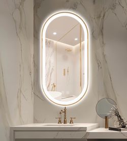 Oval LED Bathroom Mirror, Backlit + Front Lit Vanity Mirror Gold Frame 3 Color Dimmable, Anti-Fog, 48"x24", Memory Function, Shatter-Proof, HD Glass, 