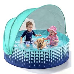 Foldable Infant Toddler Kids Pool with Shade Baby Beach Essentials Tent Swimming Wading Pools