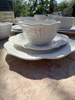 Macy's White Embossed Ceramic Dinnerware Set