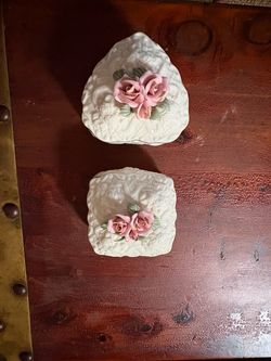 Ceramic Trinket Boxes with Pink Roses, Set of 2