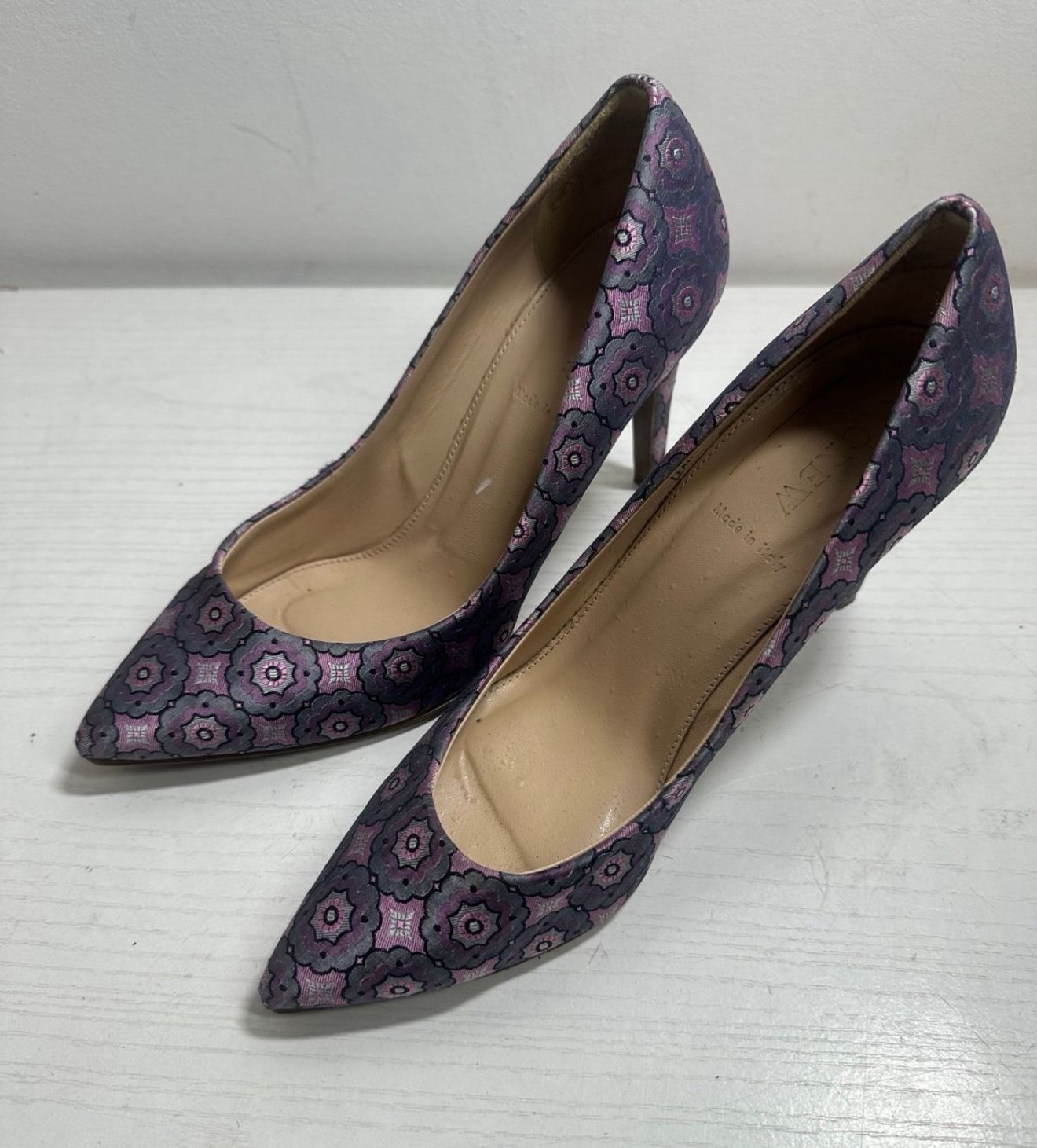 J CREW floral abstract heels pumps brocade jacquard tapestry US 8 Made in Italy