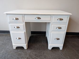 Two-Tone Pedestal Desk with Silver Cup Pulls
