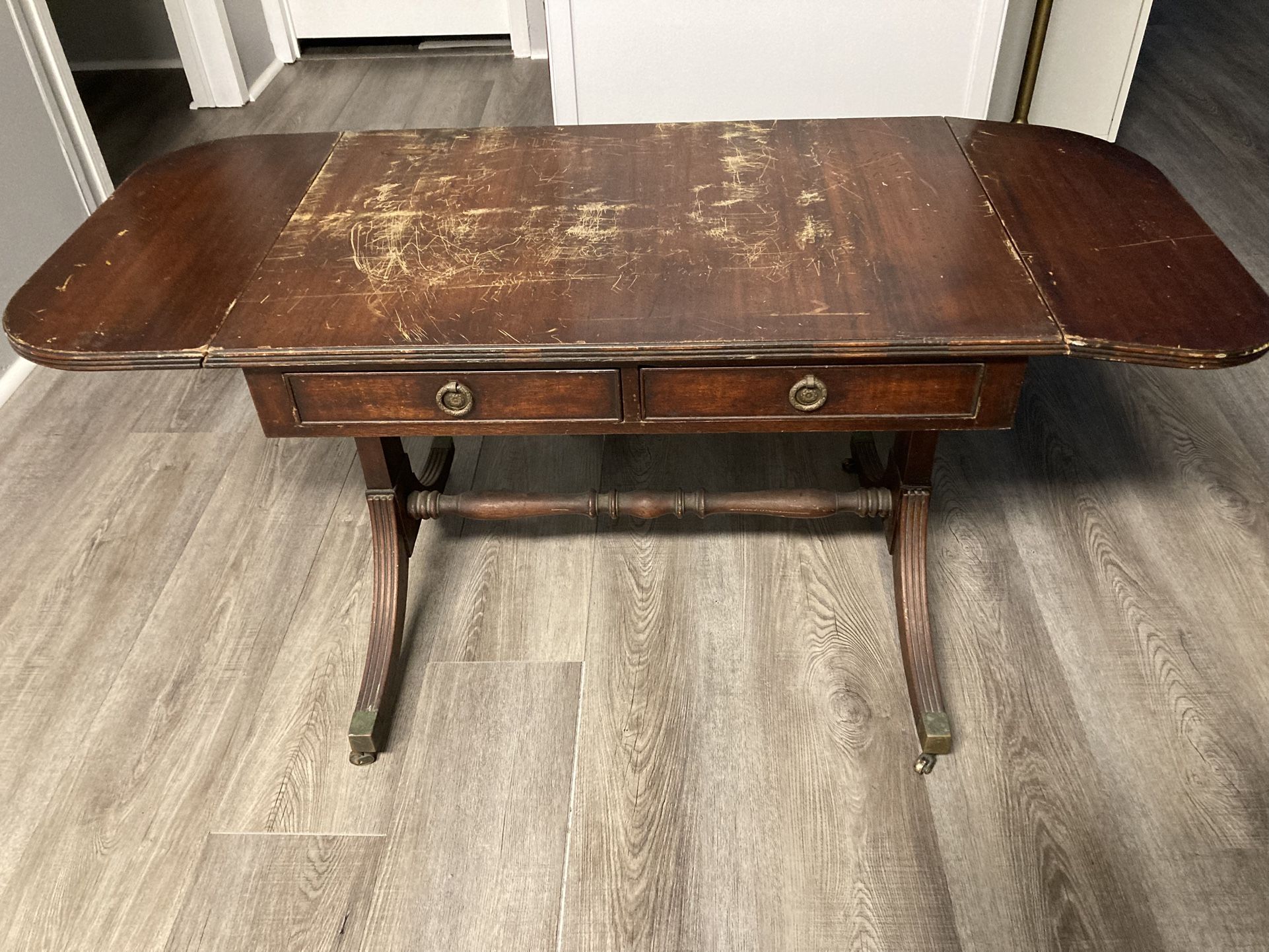 Antique Sheraton drop leaf sofa table