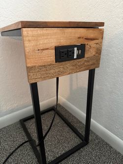C-Shaped Side Table with Power Outlets and USB Ports