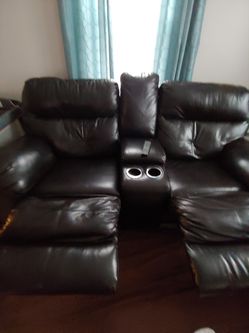 Espresso Reclining Faux Leather Sofa and Loveseat