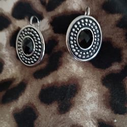 Onyx Stone Silver Earrings