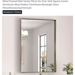 Keonjinn 24 x 36 In Brushed Nickel Bathroom Mirror, Rectangular Metal Framed Wall Vanity Mirror for Over Sink Square Corner Aluminum Alloy Modern Farm
