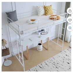 White, Zimtown Twin Loft Bed with Ladder