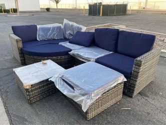 Has Some Discrepancies Assembled Outdoor Sectional Patio Furniture Blue Cushions Daybed Wicker Rattan