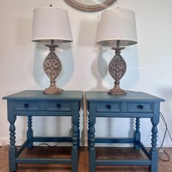 2 matching dark teal end tables