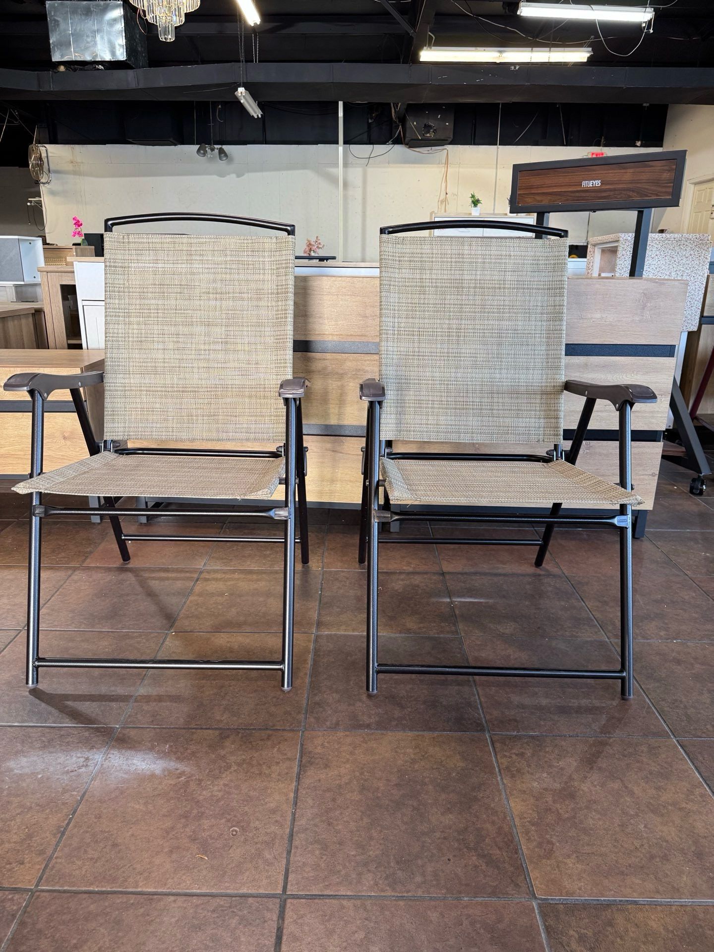 Patio Folding Chair Deck Sling Chair Camping Garden Pool Beach Using Chairs Space Saving Set of 2 (Beige) $60
