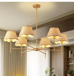 New large rattan hand woven chandelier 6 light