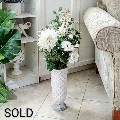 Floor Vase made of Real Glazed Ceramic with Artificial Plants 30" x 12" each, CASH ONLY, PICKUP ONLY - fake plants faux plants flowers boho
