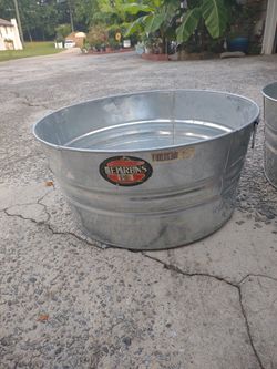 Vintage Galvanized Bucket Metal Handle #3 24"X 12". Set Of Two