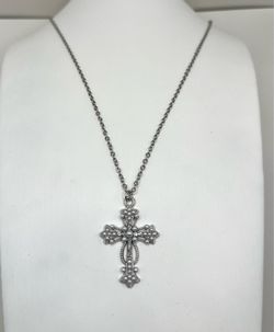Faux pearl rhinestone cross necklace