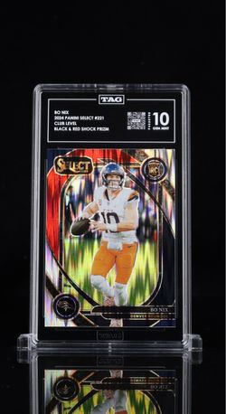 Bo Nix 2024 Panini Select RC Black & Red Shock Prizm TAG 10