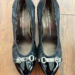 Size 37 Attilio Giusti Leombruni Moon Nero Heels Black Buckle Patent Leather Toe