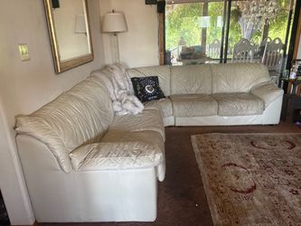 Cream Leather Sectional Sofa