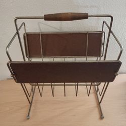 Vintage MCM Faux Wood Wire Magazine Rack 
