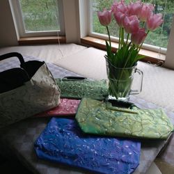 NEW Beaded Iridescent Silk Embroidered Handbag - Wood Handle - Structured Boho Satchel Purse - Hanoi Artisan
