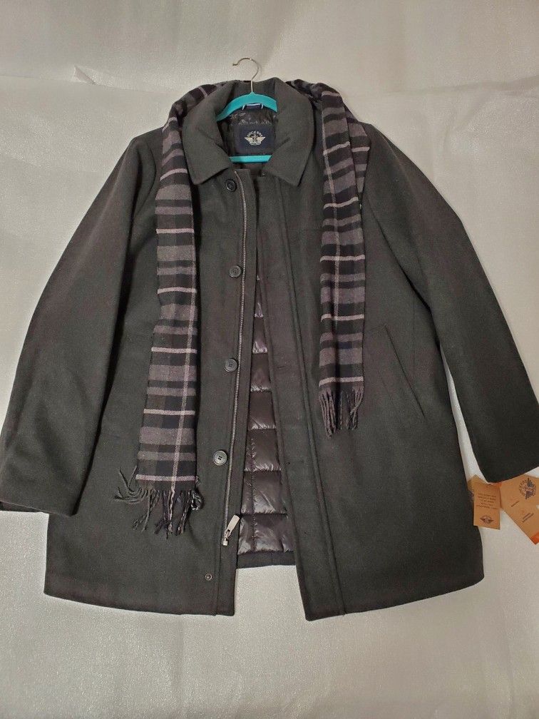 Big &Tall Dockers Wool-blend Coat w/scarf Size: L Tall --New--Color Black