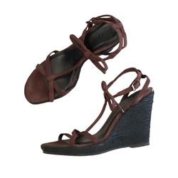 New Burberry Bow Group Suede Wedge Espadrilles size 39 Maroon